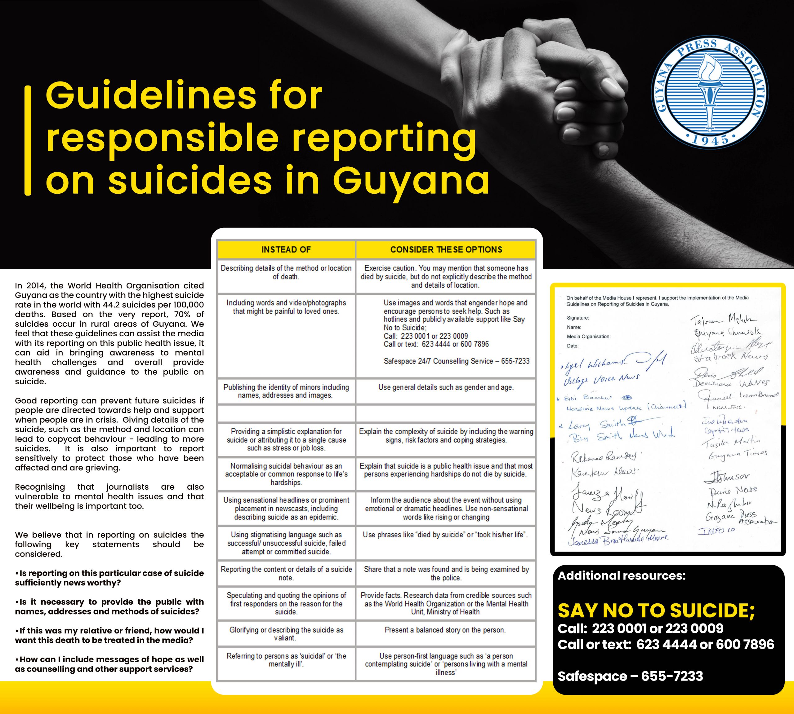 Guidelines for responsible reporting on suicides in Guyana