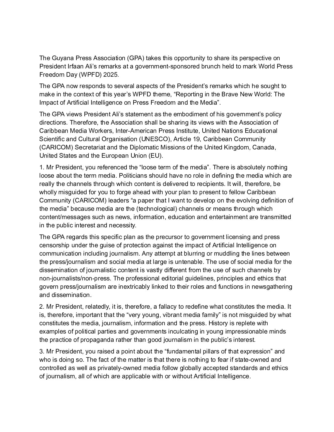 Open letter to the President