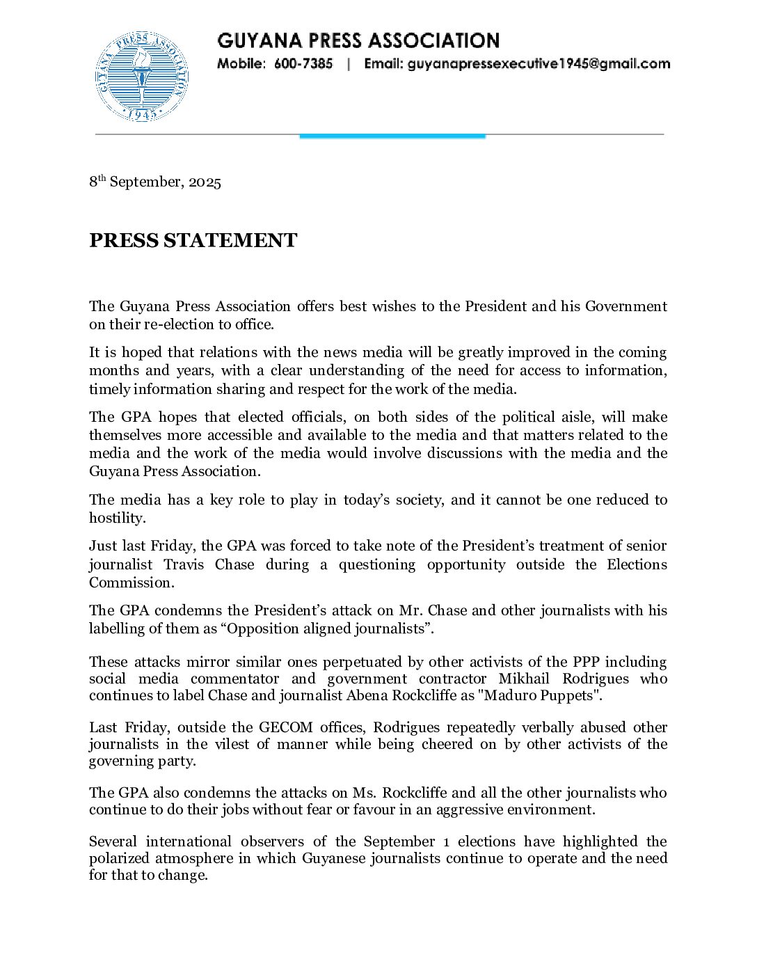Guyana Press Association Statement – September 8, 2025.docx